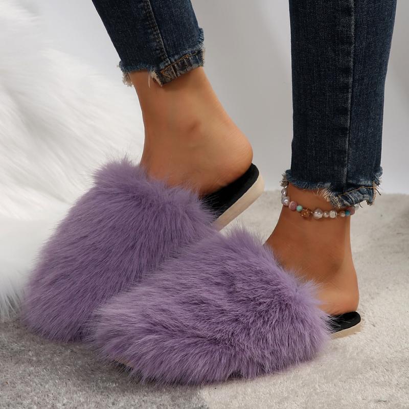 Luxury Fluffy Long Plush Indoor Slippers Women 2025 Winter Thicken Warm Faux Fur Slides Soft Sole Flat Heels Postpartum Shoes