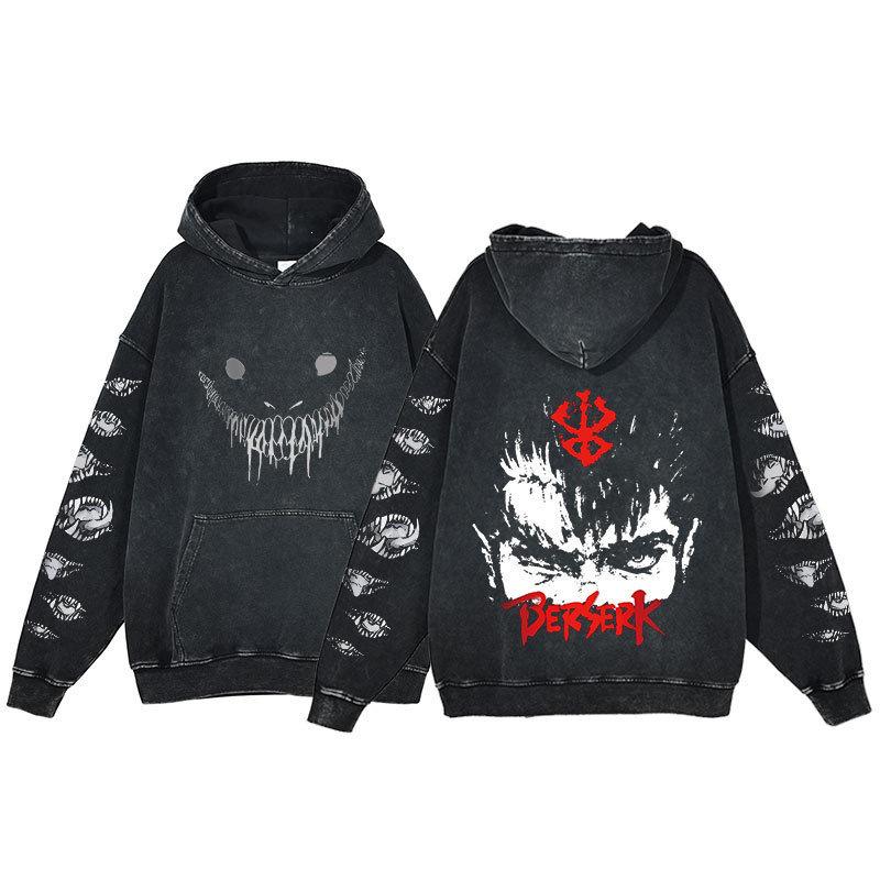 Berserk Anime Harajuku Washed Hoodie for Men
