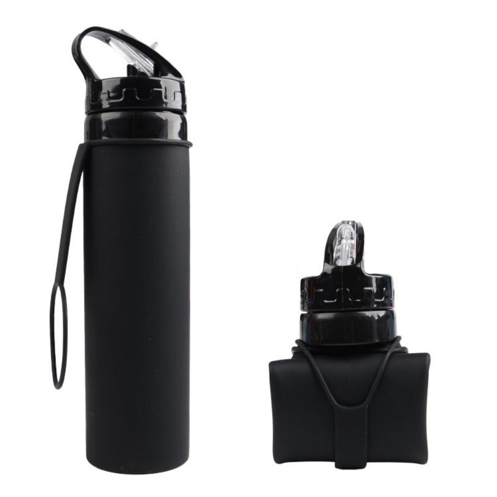 600ml foldable silicone water bottle, portable sports water bottle, suitable for hiking and camping, lightweight and foldable чёрный