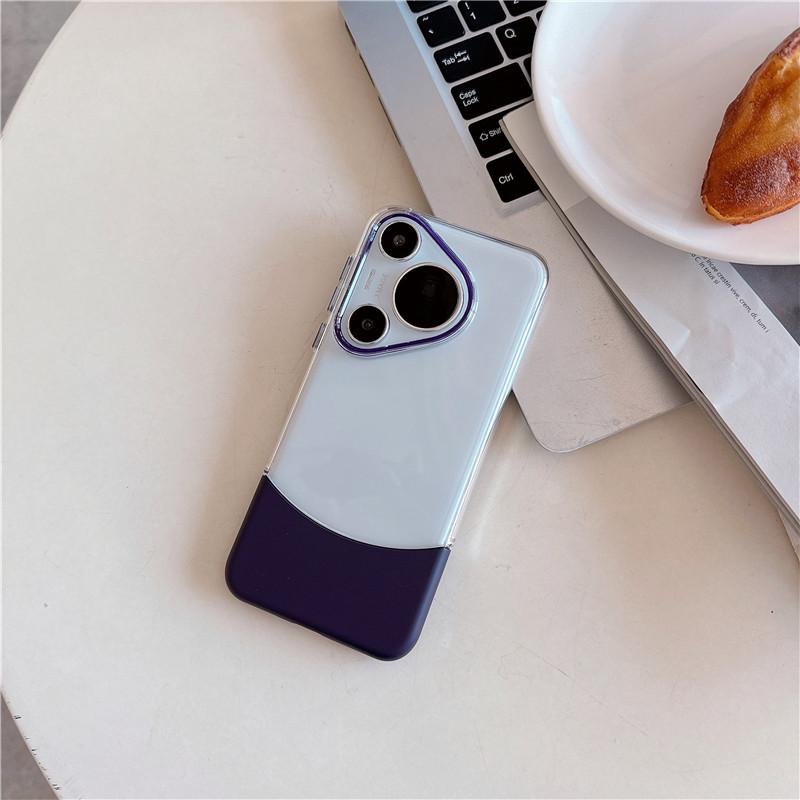 

Прозрачный двухцветный монтажный чехол для ПК с вставкой вниз и вверх для Huawei Pura 70 Ultra Pro Plus, противоударный защитный чехол для задней крышки Pura 70 Ultra темно-фиолетового