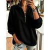 Women Loose Half Zip Half Collar Waffle Knit Hoodie Long Sleeve Pullover