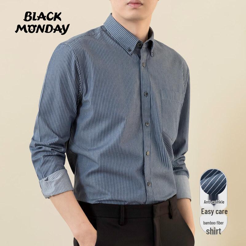 BLACKMONDAY Men s Easy-Care Striped Business Casual Long-Sleeve Shirt 2XL