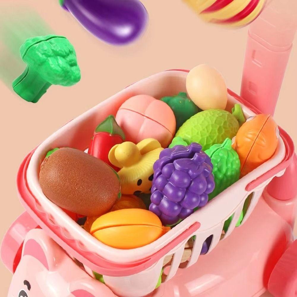 Multicolor Supermarket Trolley Toy Simulation Pretend Shopping Playset Toy  Indoor Play
