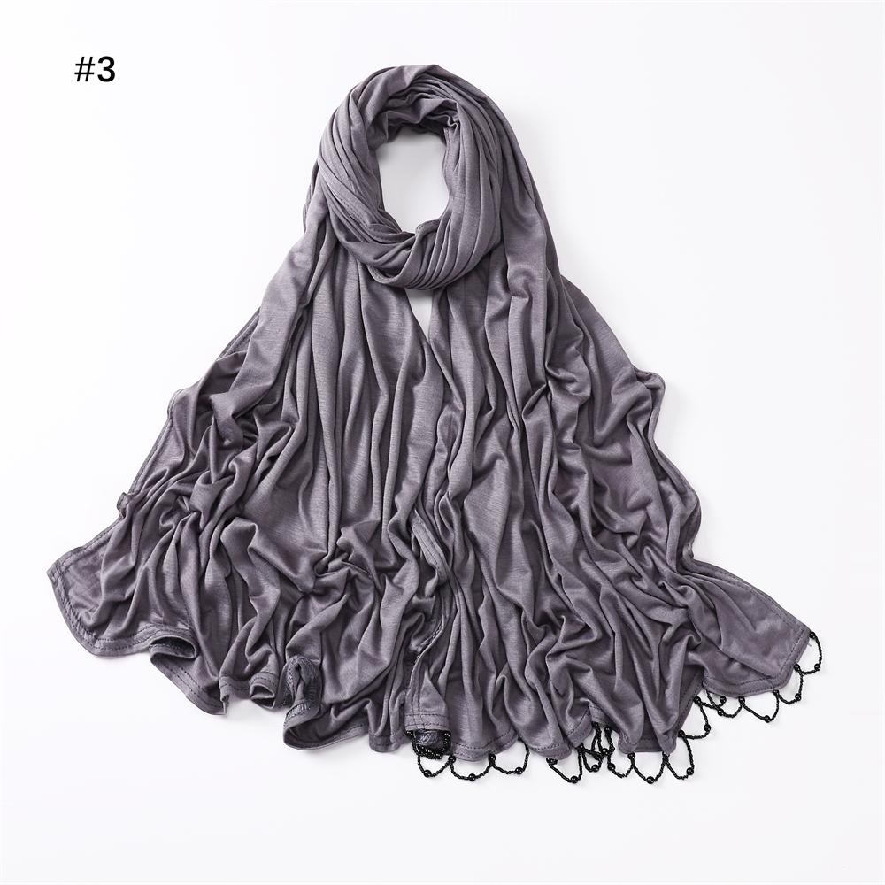 Handmade Beads Hijabs Mercerized Cotton Elasticity Jersey Hijab Muslim Women Basic Head Wrap Plain Solid Scarf Headscarf