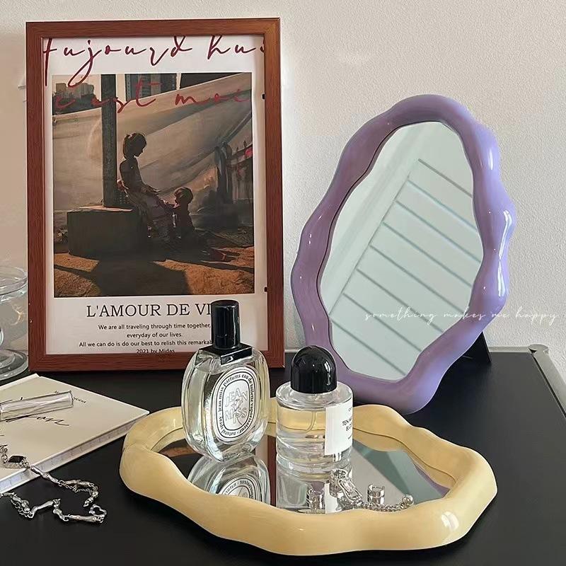 Nordic Style Standing Makeup Mirror Cloud Irregular Bedroom Dressing Mirror Office Dormitory Adjustable Desktop Aesthetic Cosmetic Decoration Mirror