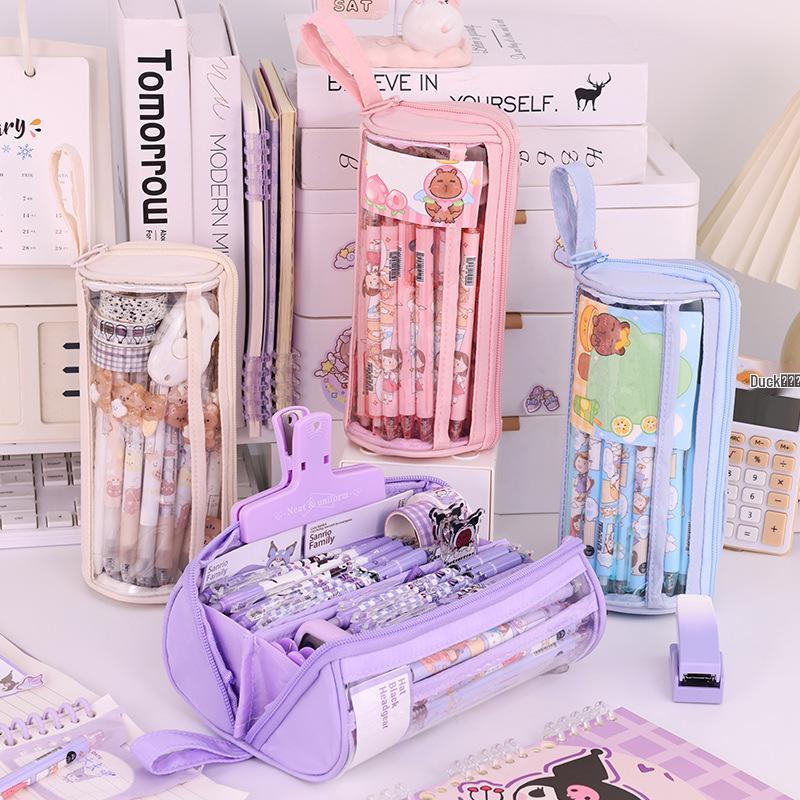 Transparent Cylindrical Pencil Case - Multi-functional, High Capacity for Primary & Secondary Students