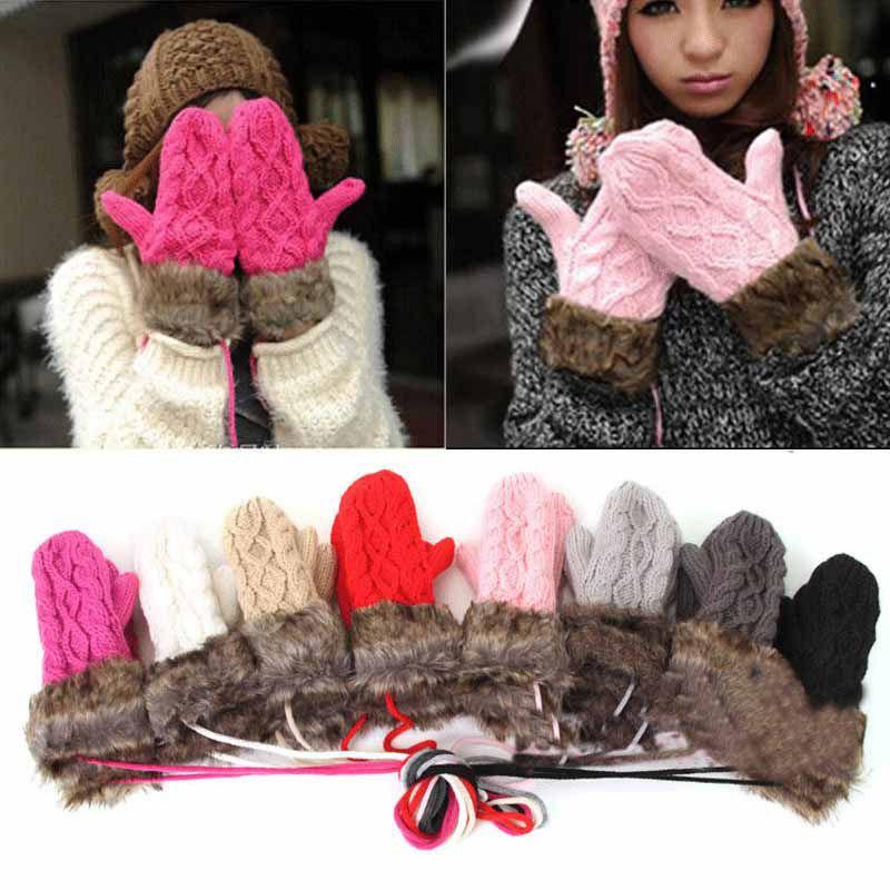 Damen Mädchen Warme Cartoon-Handschuhe Niedliche Gestrickte Winterfäustlinge mit Kuscheligem Komfort