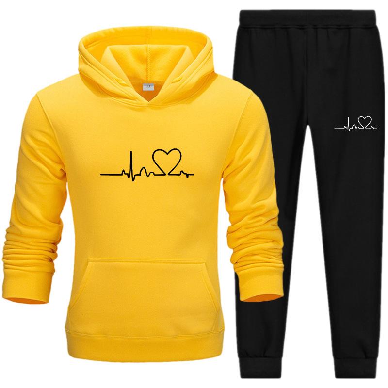 Men's Casual Sports Hoodie Set 2024 with Heart Rate Print