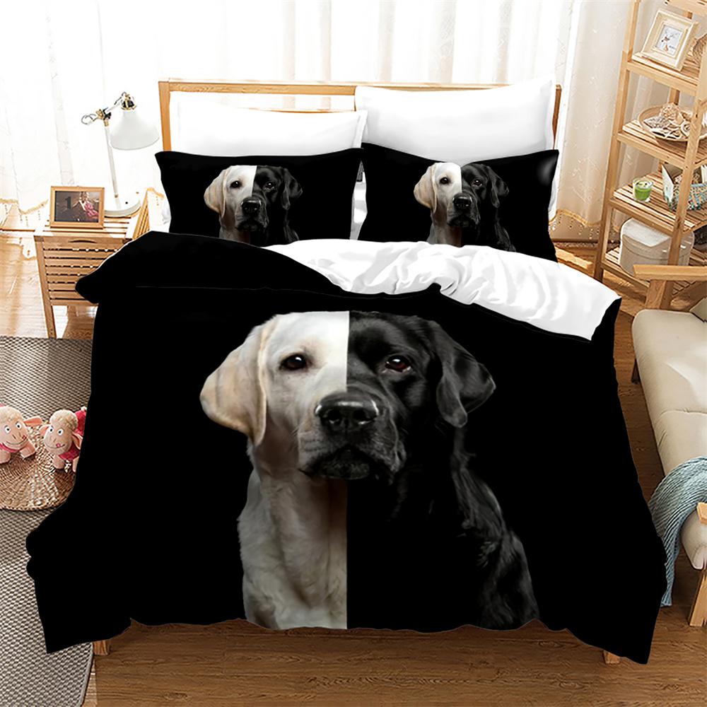 3D Dog Printed Duvet Cover Set King Queen Full Size Kids Teens Boys Bedding Set Black Cute Pet Puppy Polyester Comforter Cover