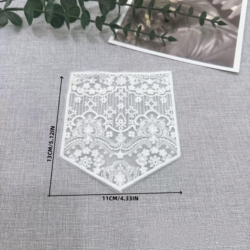 1pc Elegant White Lace Embroidered Patch, Floral & Geometric Patterns Sew-On Applique for Clothing DIY Crafts Denim Pocket Decoration Sewing Supplies