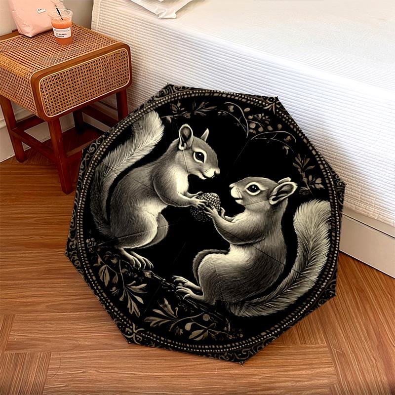 Squirrel pattern, automatic folding umbrella, portable and foldable design, 8 ribs, a Christmas or birthday gift.