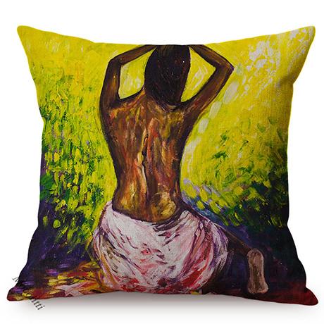 African Black Woman Portrait Oil Painting Sofa Decoration Pillow Case Africa Girl Lady Style Cotton Linen Cushion Cover