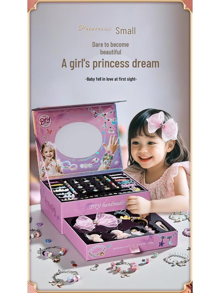 Conjunto de Presente Pulseira de Contas Feita à Mão e Caixa de Joias para Aniversário de Menina
