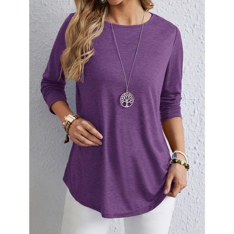 

Silm Fashionable Stylish New round Neck Long Sleeves Hide Meat Loose Easiest for Match Bottoming Shirt Tops Fashion Style Clothes for Women Purple XS