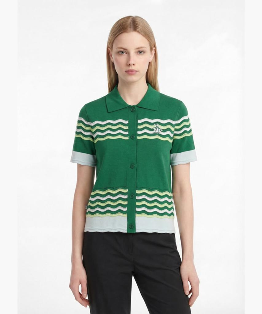 Penggwinbaimeonsingweeo Women'S Wavy Sweater Cardigan Deep Green Mr222Psw42