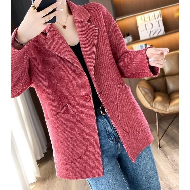 Winter Wool Coat for Women Loose Fit Tweed Jacket Oversized Warm Outerwear