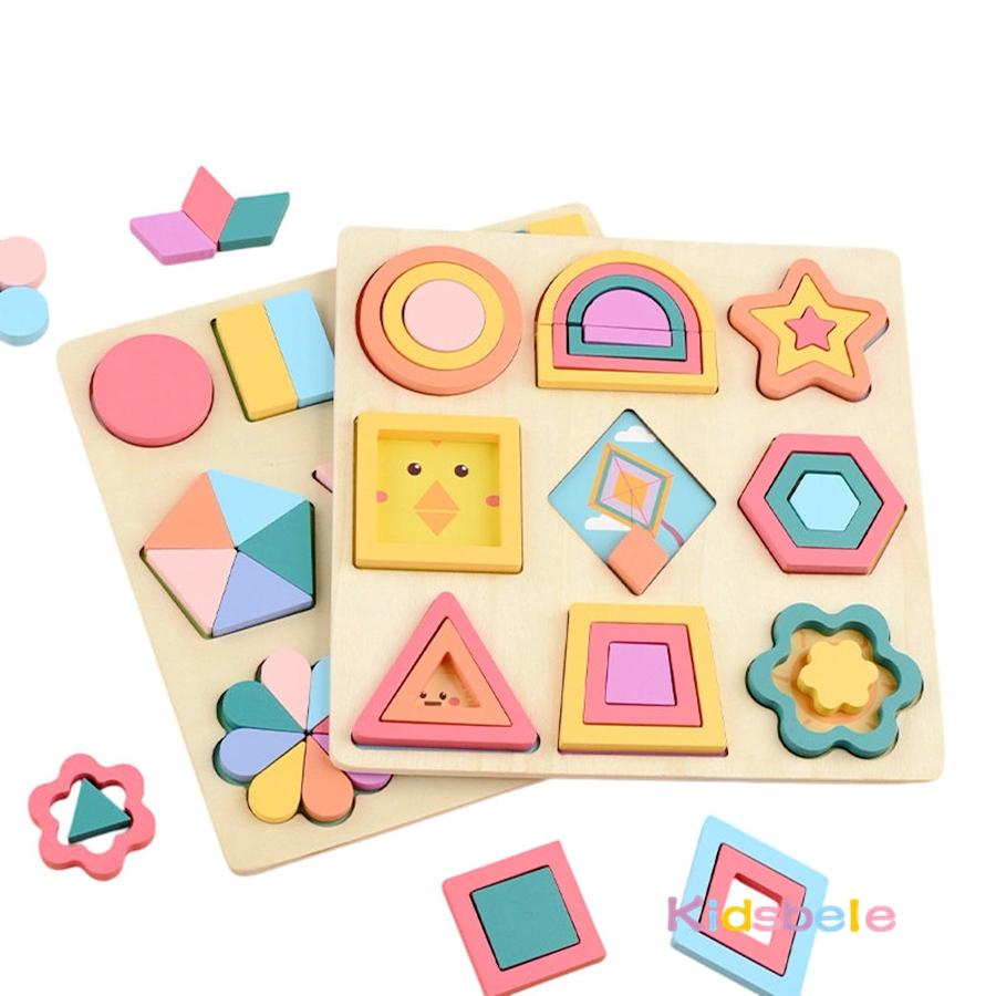 Jucărie de învățare Montessori din lemn cu potrivire de forme geometrice 3D, colorată, DIY, tip puzzle, joc grafic de petrecere pentru inteligență logică pentru copii
