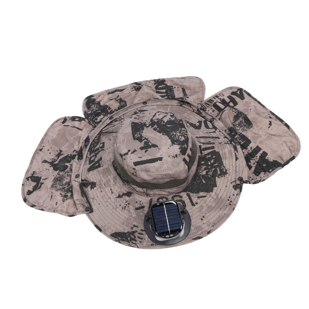 Solar Fan Sun Hat USB Rechargeable Adjustable UPF50 Waterproof Wide Brim Fishing Hat with Neck Flap