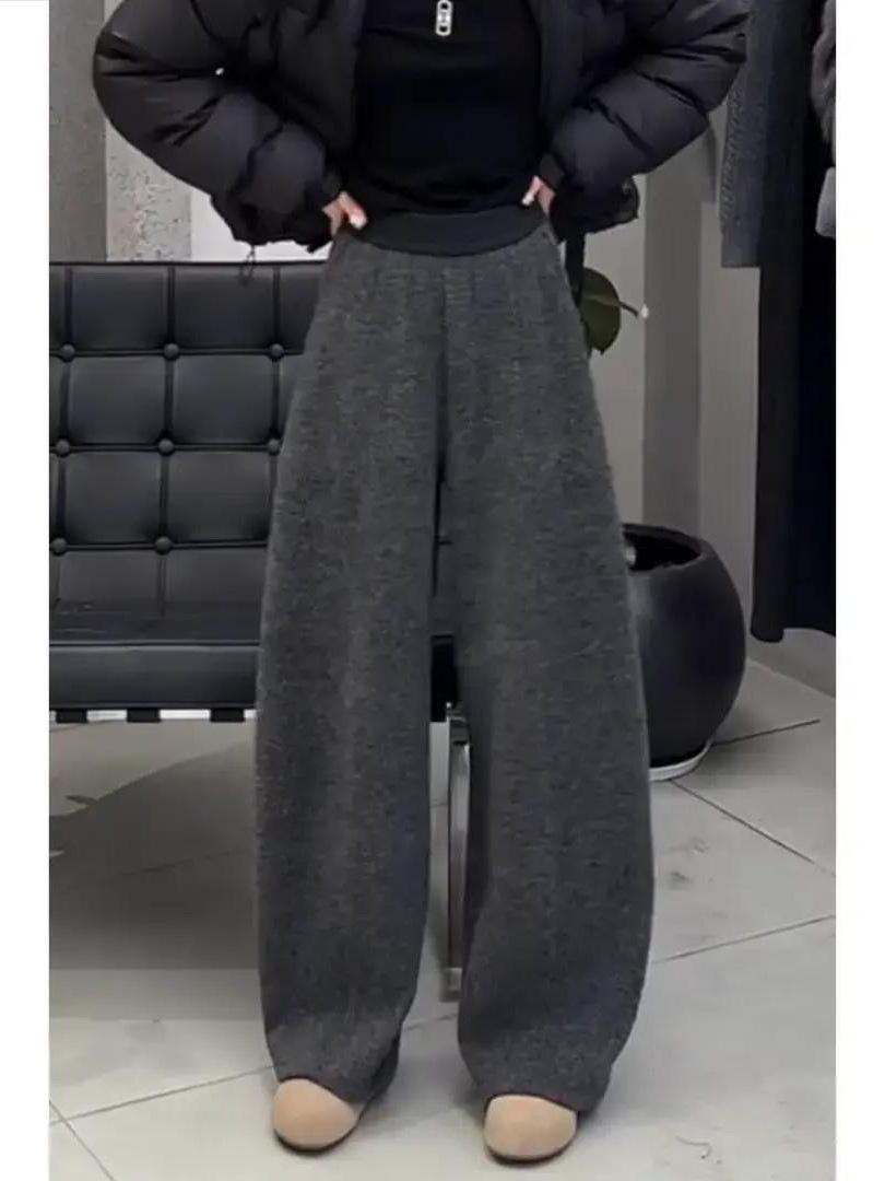 

Popular Wide-Leg Black-Grey Velvet Wool Pants for Petite Women - Winter Casual Sports Style S