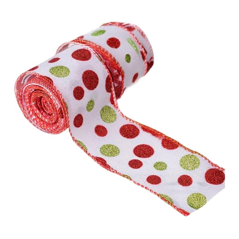 5Yards Round Dot Burlap Ribbon With Wire Edges For Christmas Tree Decorations Crafts Gift Wrapping