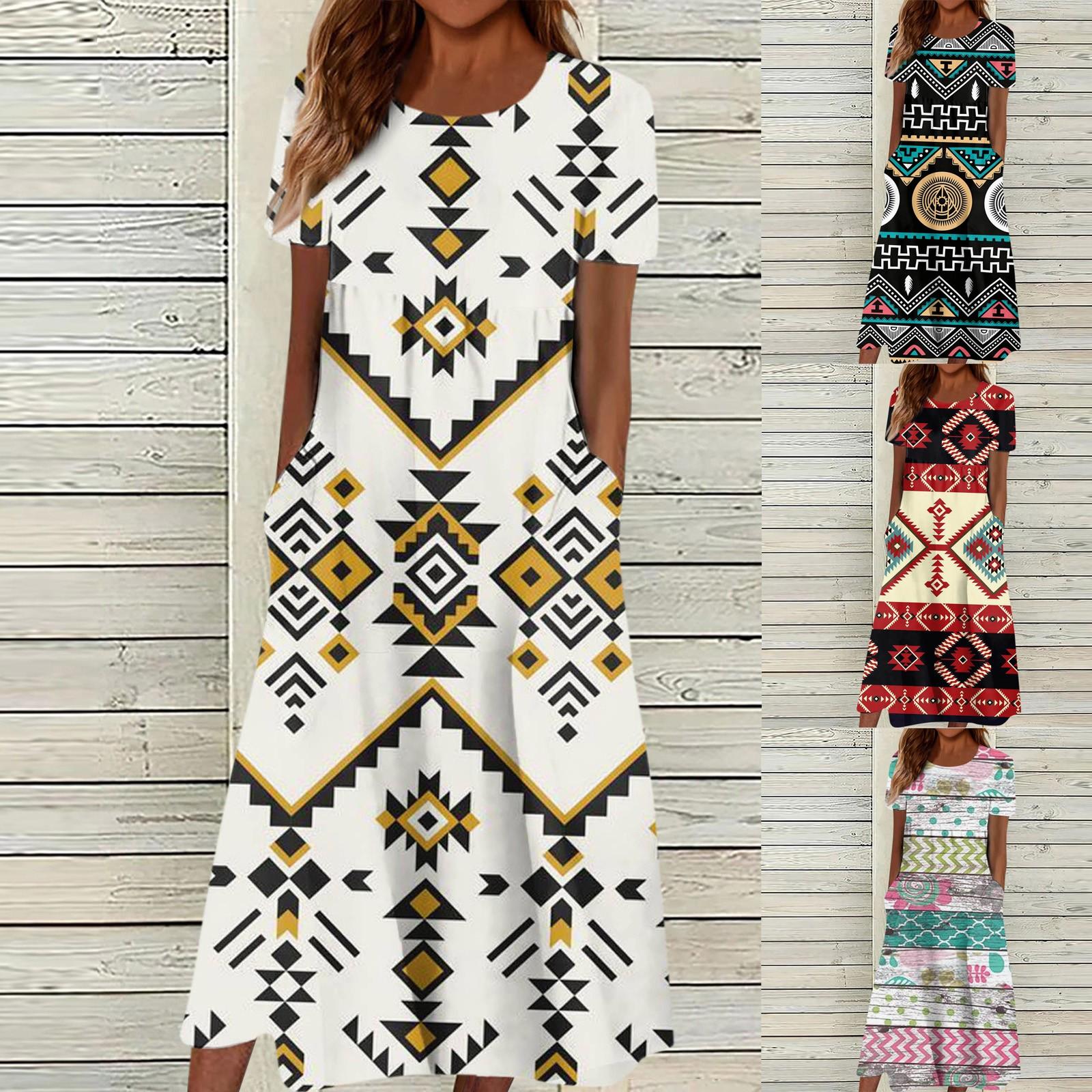 

Летнее платье для женщин, повседневное пляжное свободное платье с v-образным вырезом и короткими рукавами с принтом