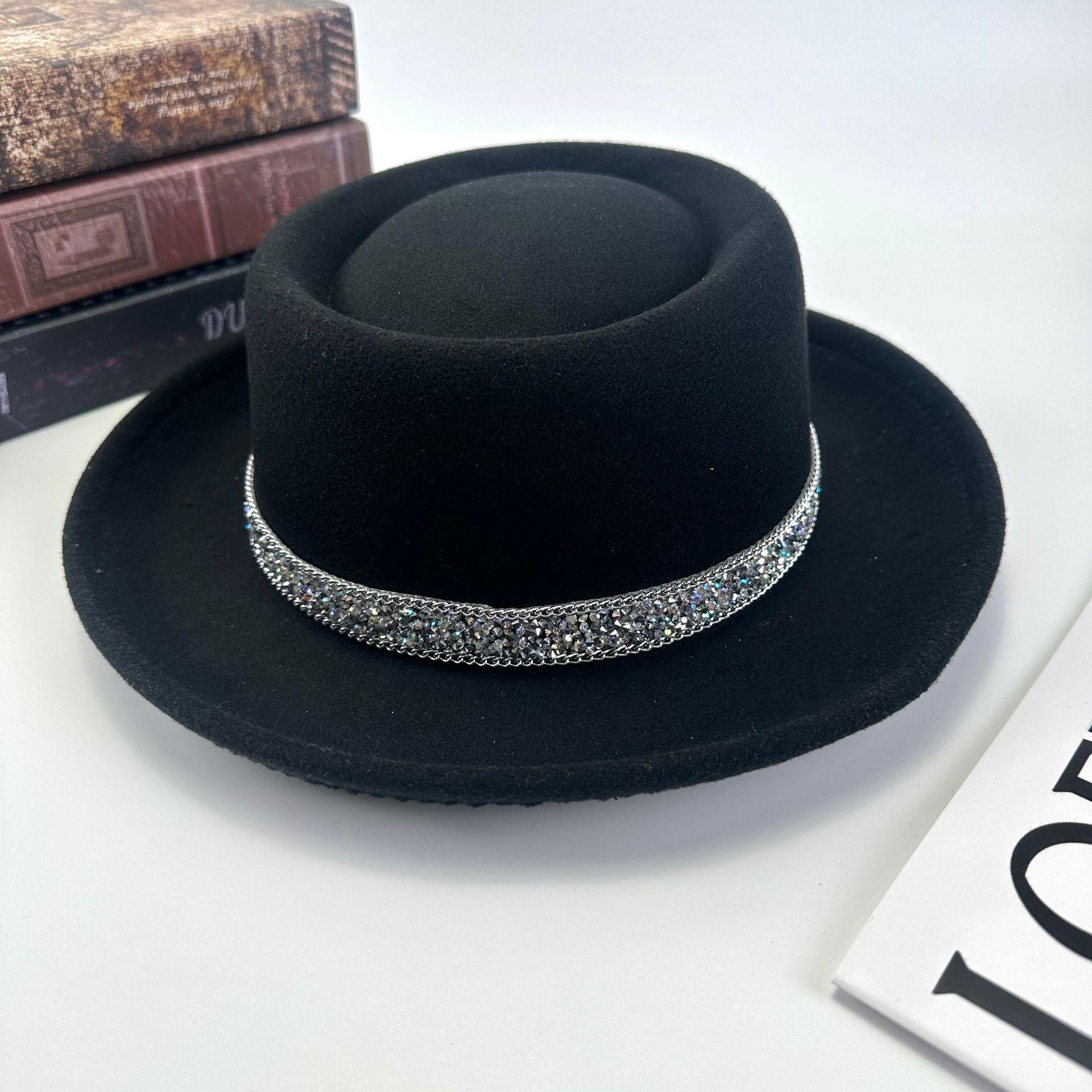 

Four Seasons Hat Diamond Felt Hat Curled Edge Flat Top Versatile Sunscreen Women And Men M（56-58cm）