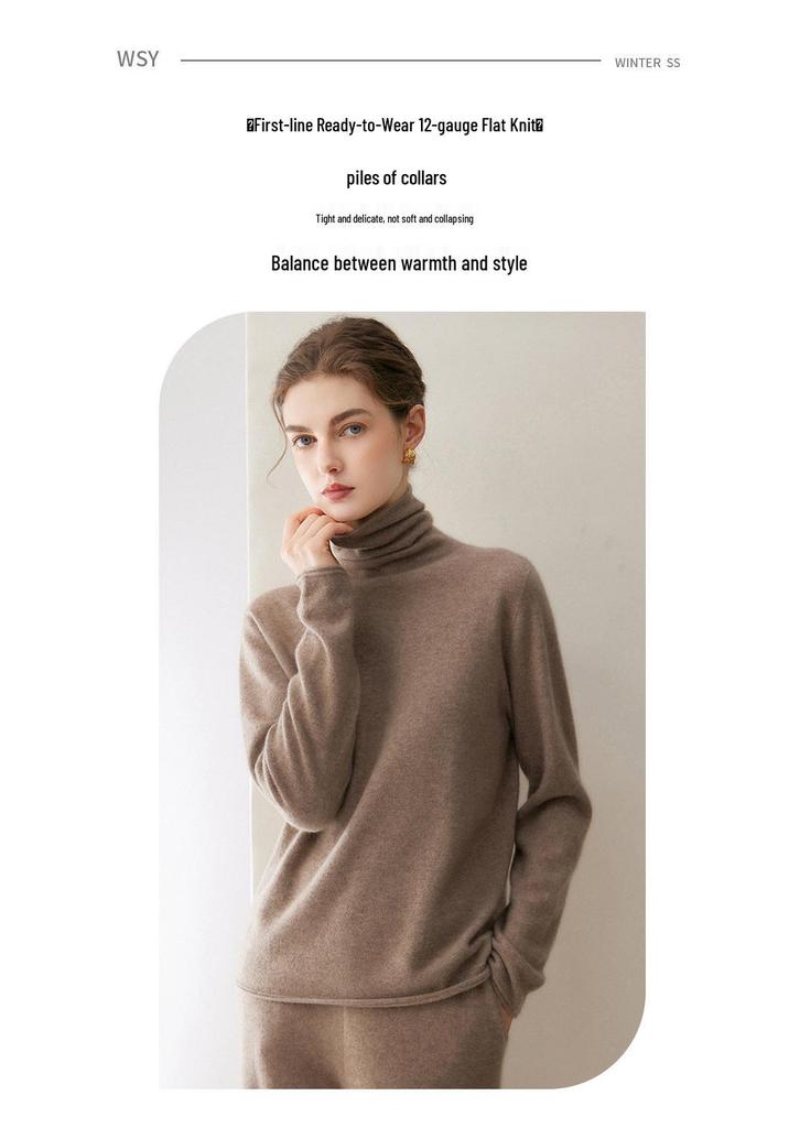 Women's 100% Pure Cashmere High Neck Soft Knit Sweater - Korean Style, Non-Scratchy, Autumn/Winter Base Layer