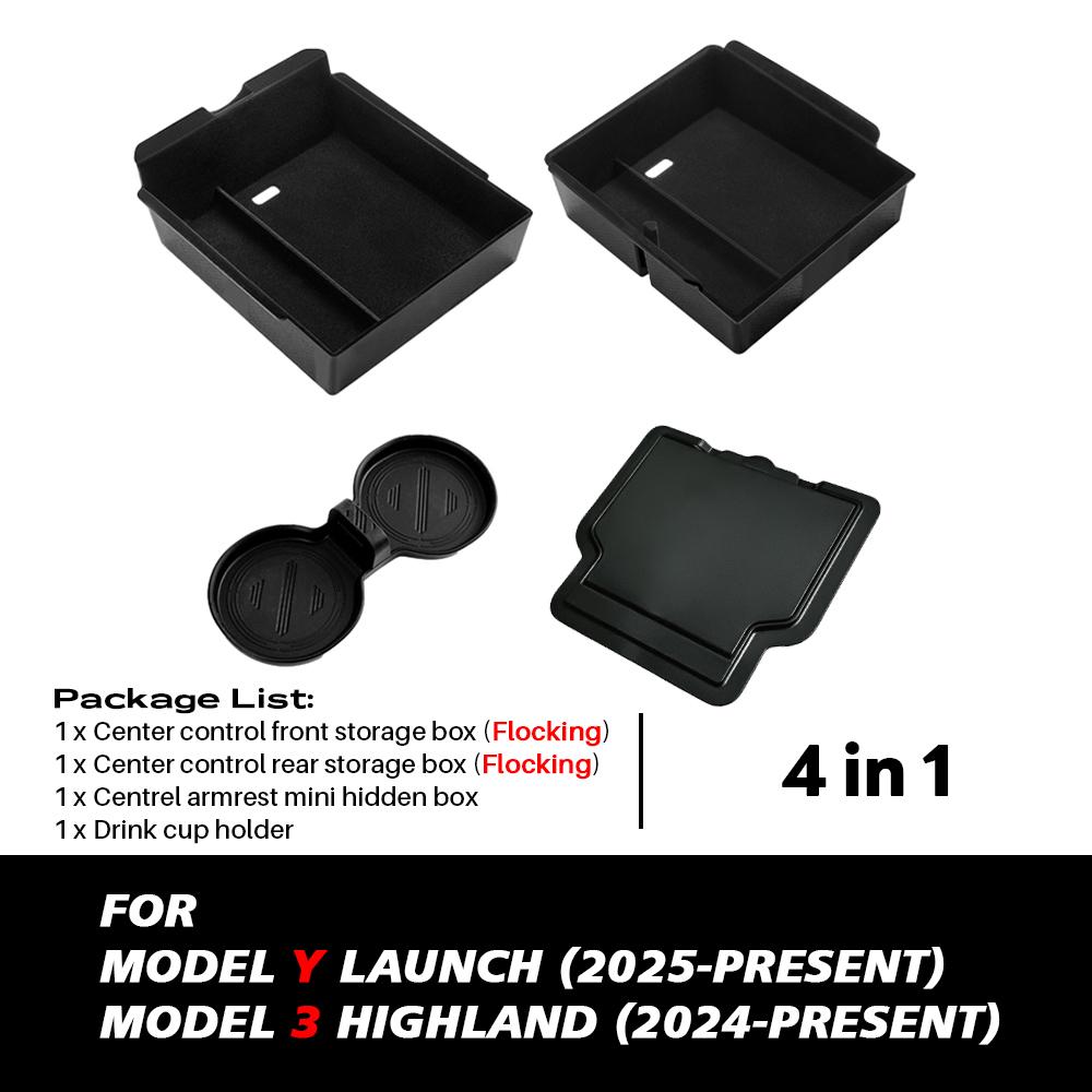 For Tesla New Model Y Juniper 2026 2025 Launch Model 3 Highland 2024 Center Console Armrest Storage Box Upper&Lower Silicone Mat