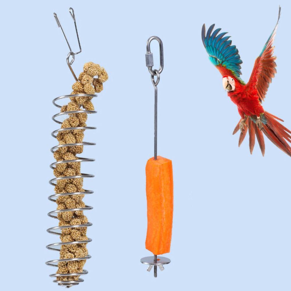 Stainless Steel Bird Feeder Arbitrarily Fixed Hanging Typ Bird Apple Fork Toy Bird Cage Supplies Parrot Meat Feeding Fork Bird