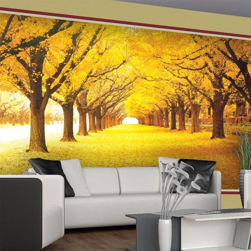 Landscape Natural Wallpaper Autumn Scenery Yellow Forests 3d Wall Mural Load Leaves Wall Paper For Living Room