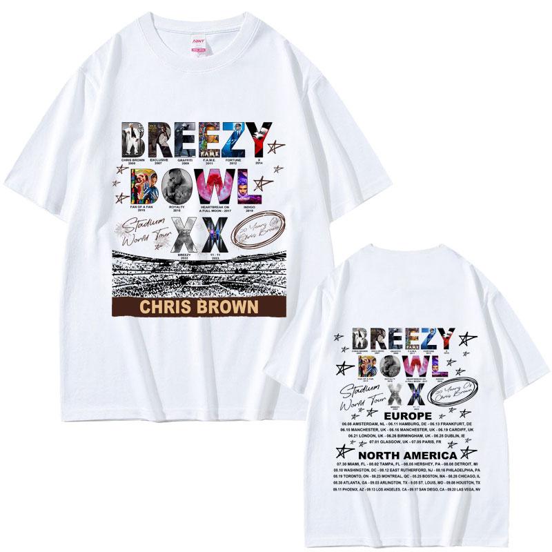 2025 Summer Rapper Chris Brown Breezy Bowl XX Tour Men Women Hip Hop Fashion Streetwear Unisex Vintage Oversized Short Sleeves