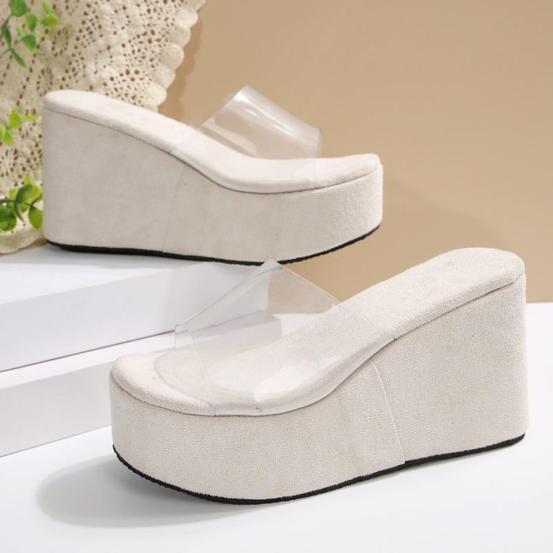 Summer Clear Straps Wedge Heel Sandals for Women 2025 New Arrival Oversized Thick Sole Flat Sandals