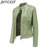 BITCED Rivet Fashion Stand Collar Leather Jacket Solid Colour Casual Jacket for Women Spring/Autumn Outerwear