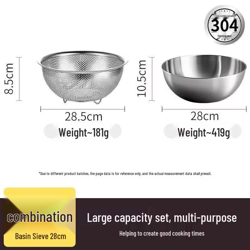 304 Stainless Steel Vegetable Washing and Kneading Basin Set
