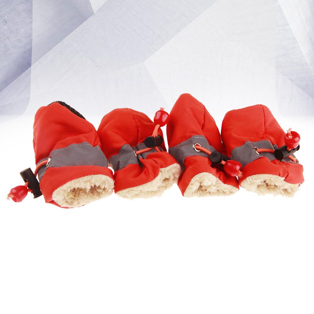 Warm Dog Shoes Red Size 3 Waterproof Non Slip Elastic Band Indoor Outdoor Booties Protect Pet Paw Warm Pet Shoes
