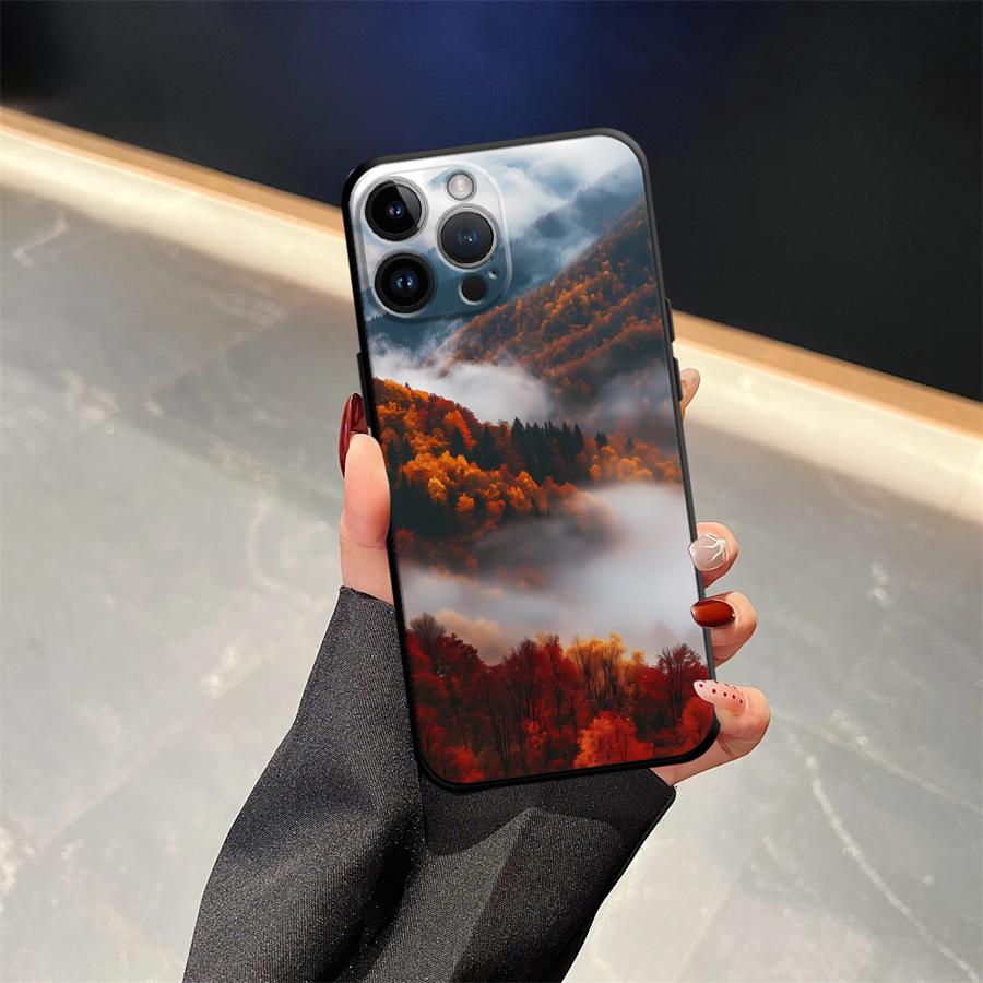 Black Soft Phone Cover Case for iPhone 13 12 11 17 Pro Max 17Air 7 8 XR 15 16 14 Plus XS Max Mountain View Pattern
