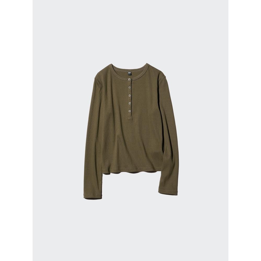 Uniqlo Rib Henley Neck T shirT Long Sleeve