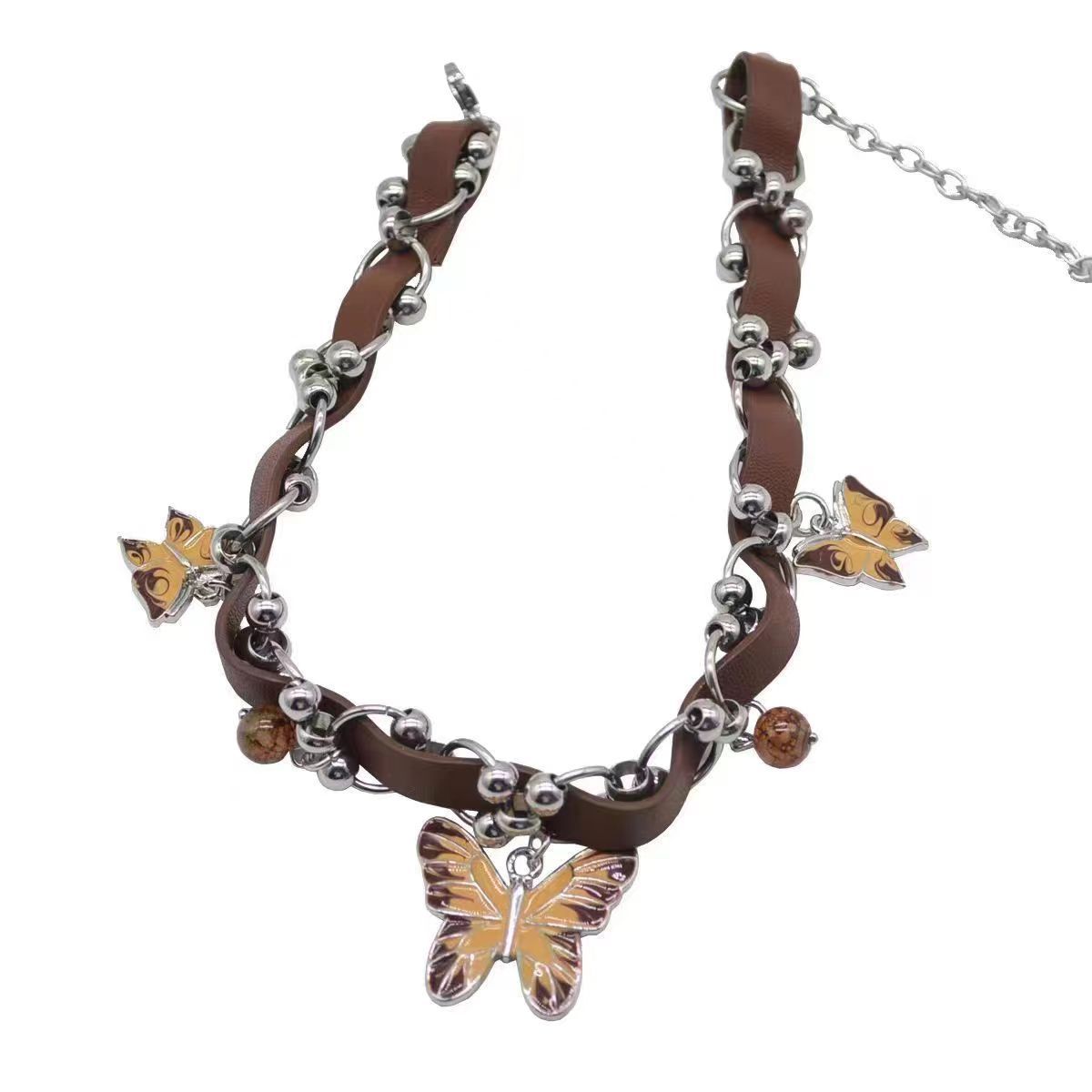 

Cool Spice Girls Heavy Industry Dripping Oil Coffee Butterfly Clavicle Chain Women s Light Luxury Temperament Neck Chain Punk Leather Collar