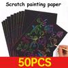 50 ks Škrabací papier pre deti Dúhový magický škrabací papierové listy Umelecká remeselná súprava Čierny poznámkový papier Podložky na kreslenie so šablónami