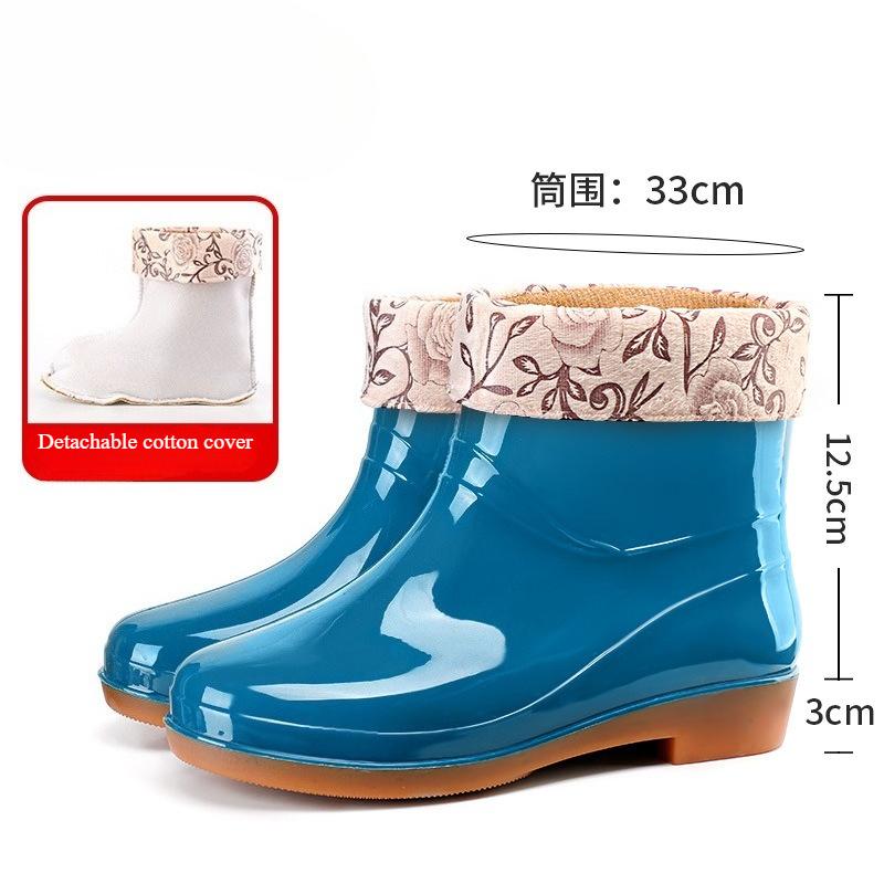 Autumn and Winter Velvet Waterproof Short Tube Women's Rain Boots Round Toe Outdoor Anti Slip Garden Shoes Durable Rubber Boots