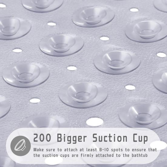 Suction Cup Bath Mat Non-Slip Shower Mat Bathtub Rug with Drain Holes Machine Washable Bathroom Rug for Safe Shower Bath Use