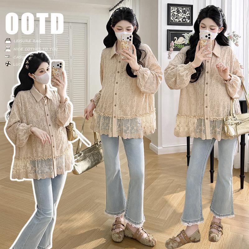 Spring Lace Patchwork Maternity Top Extra Large