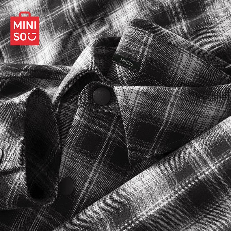 MINISO Men s Brushed Plaid Casual Long Sleeve Shirt Jacket XL