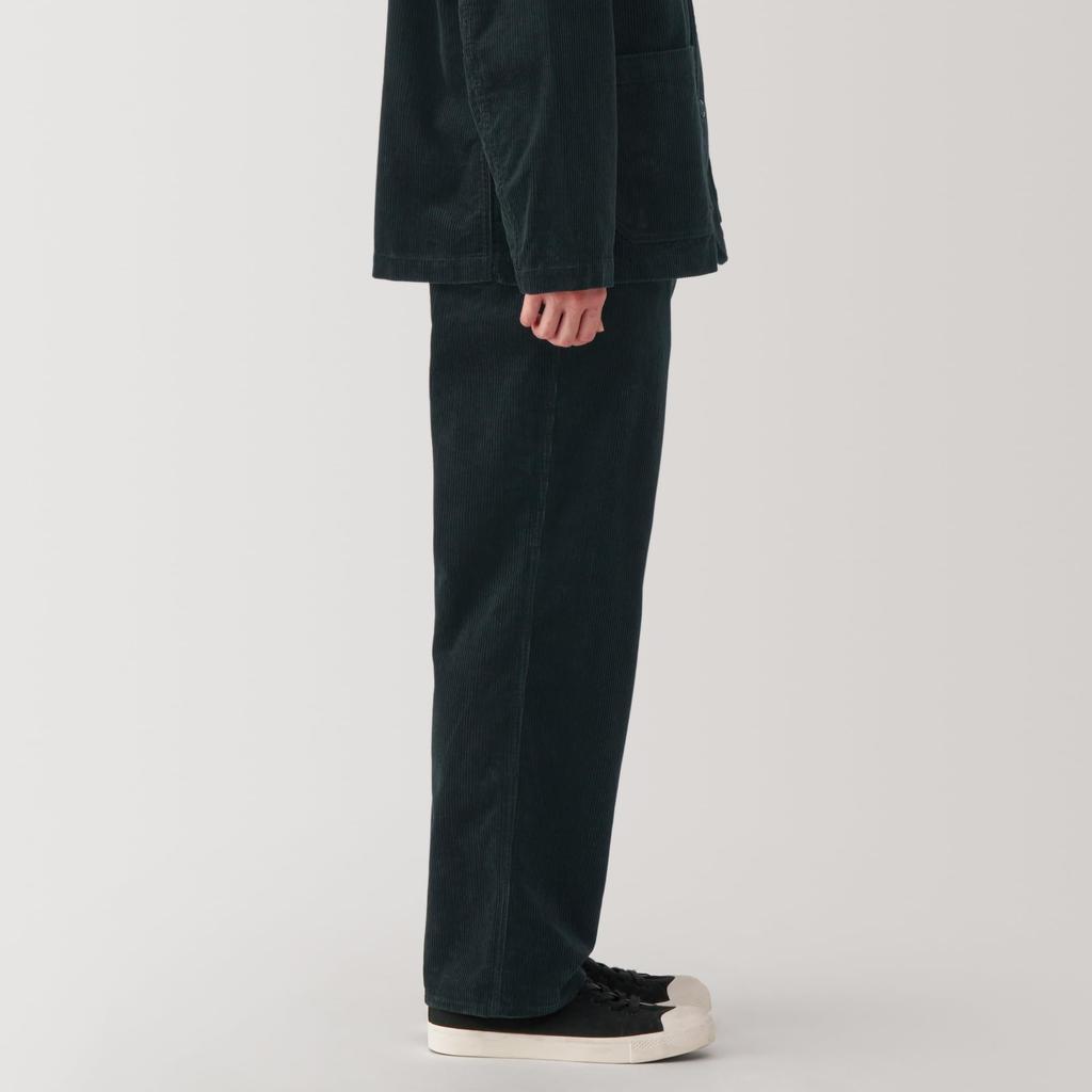 MUJI Men's Kapok-Blend Corduroy Wide Pants (AE0XXA4A) Black, Size S