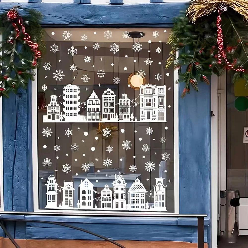 Runtow 9 Pcs Christmas Window Stickers Christmas Castle Pattern Decorative Window Stickers Home Christmas Party Decoration
