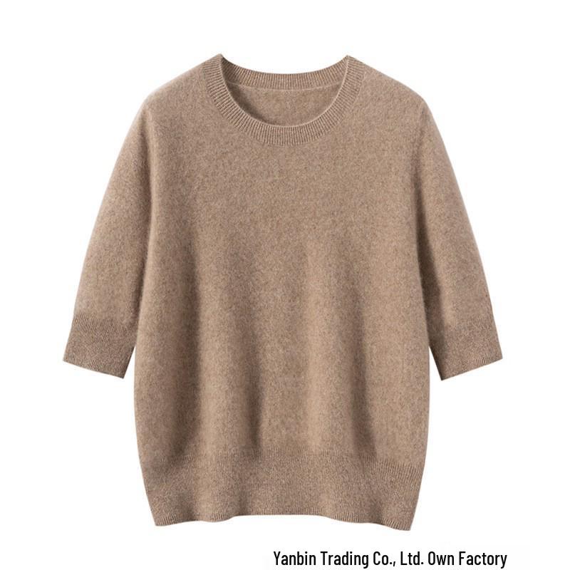 Soft Skin-Friendly Cashmere Round Neck Sweater - Baby Touch, Three-Quarter Sleeve Knit