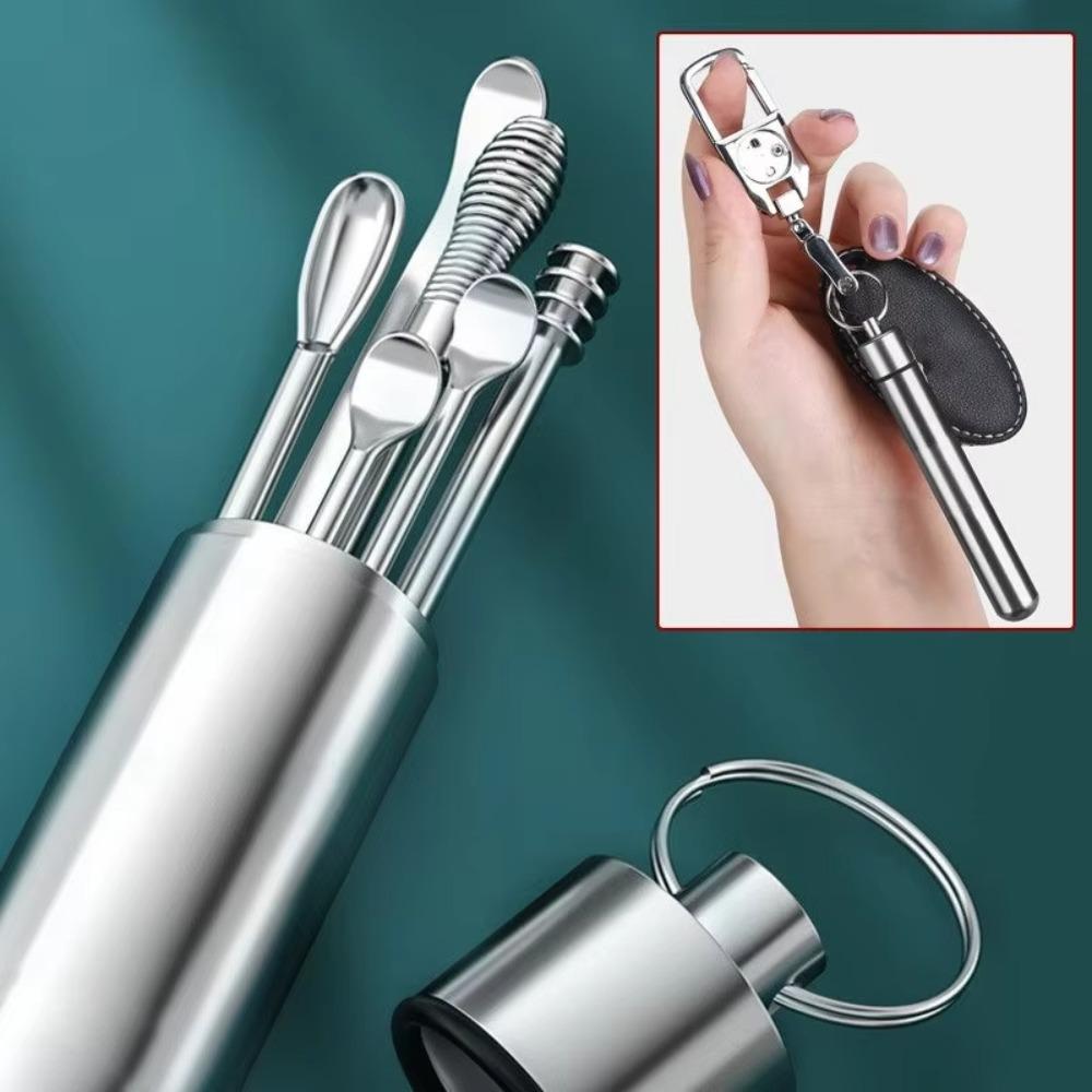 9Pcs/set New 9Pcs/Set Earwax Removal Tools Stainless Steel Curette Spoon Earpick Easy Carry Ear Care Ear Clean Tool