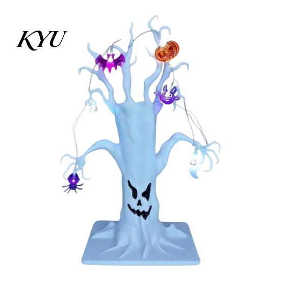 Desktop Decorations for Home Halloween Lighted Ghost Tree Centerpiece with LED Lights, Pumpkin Bat Reusable Plastic Holiday Decor Spider Light String,