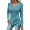Women's Loose Fashion Solid Colour Long Sleeve Top Button Detail Knitted Multi Stretch Comfort T Shirt