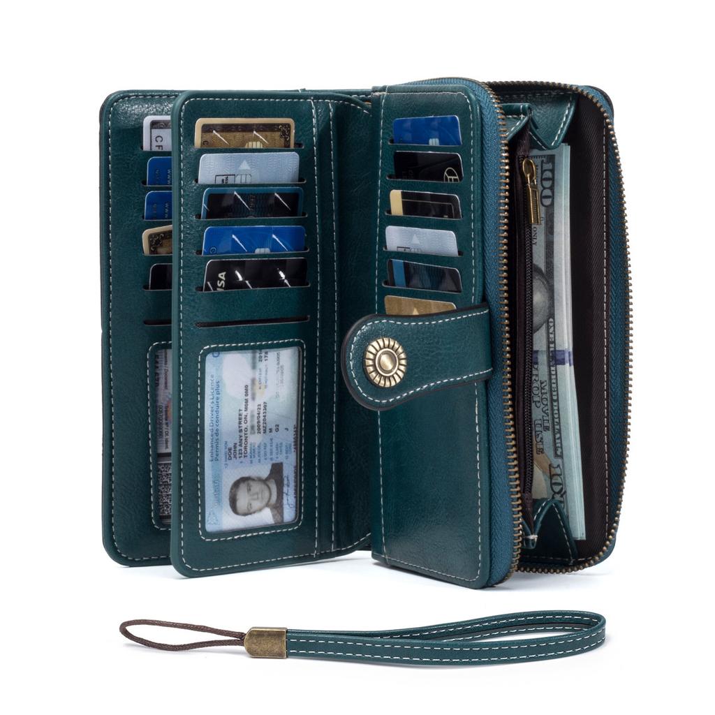 Women Oil-wax cowhide large-capacity wallet long banknote holder anti-theft multi-functional wallet for men